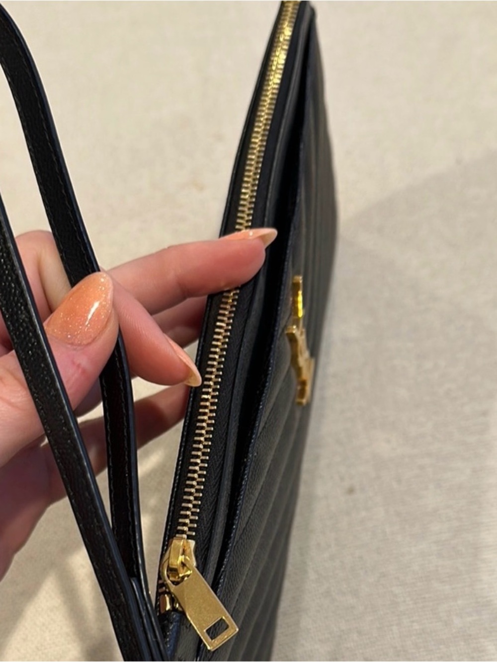 Saint Laurent Black Quilted Wristlet Clutch with Gold YSL Logo - Picture 8 of 9
